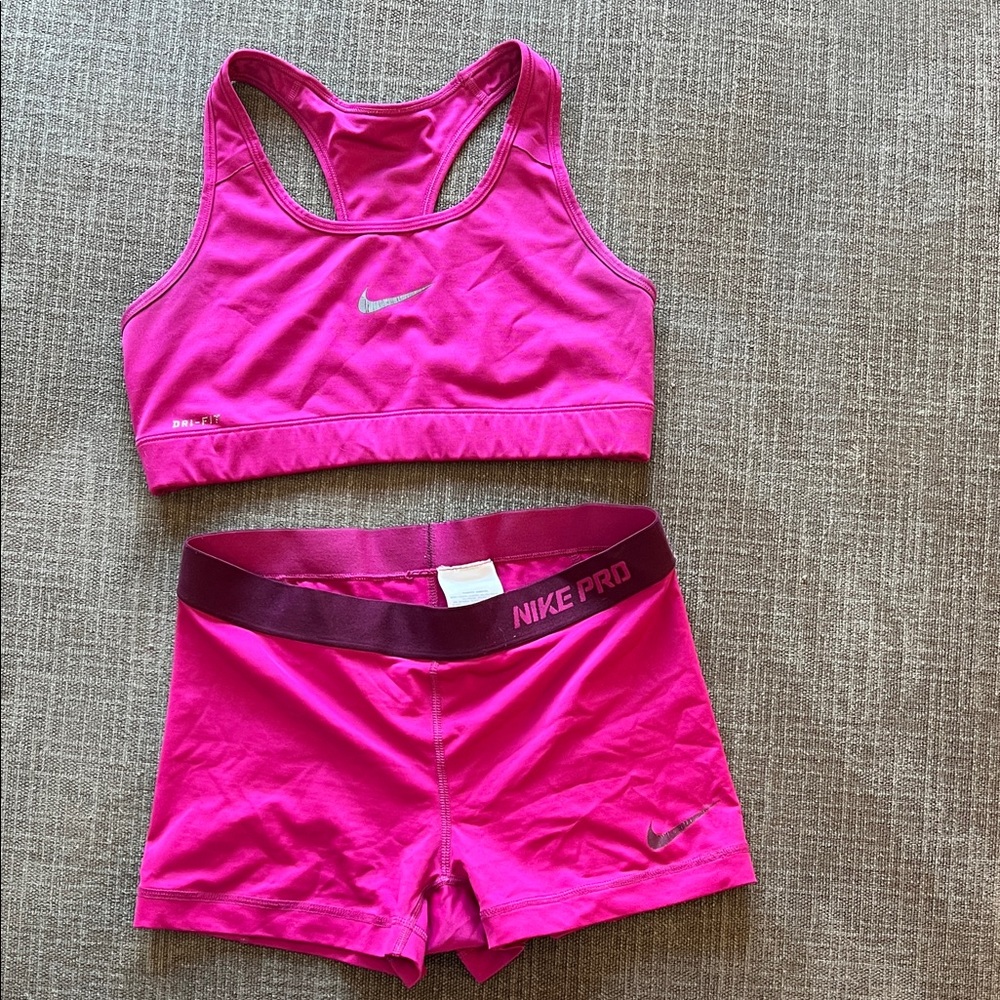 Nike Hot Pink Sports Bra and Nike Pro Shorts Set